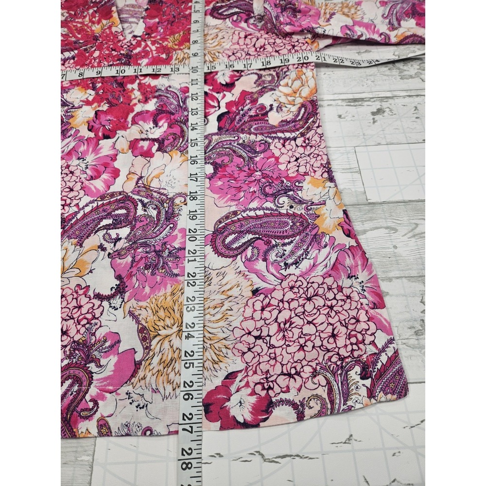 Charter Club Womens S Linen Cotton Paisley Embroidered Tunic Top Pink - Picture 6 of 9